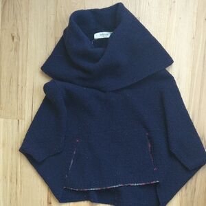 Anthro Sparrow Navy Cowl-Neck Sweater Poncho